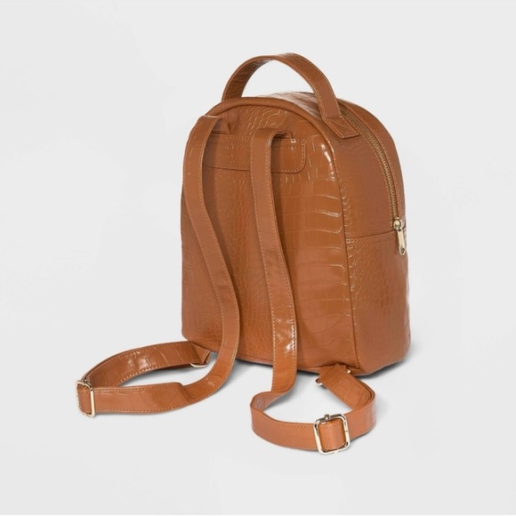 NWT Wild Fable Caramel Brown Crocodile Skin Backpack Purse - Picture 4 of 15